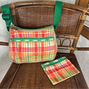 LeSportSac | Bright Plaid Print Crossbody Purse & Pouch